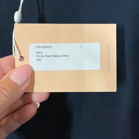 Pearl by Lela Rose Navy Blue Ponte Pearl Sleeve Dress Lg NWT Boat Neck Shift - Picture 3 of 8